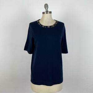 Pure Collection Blue Jeweled Cashmere Top